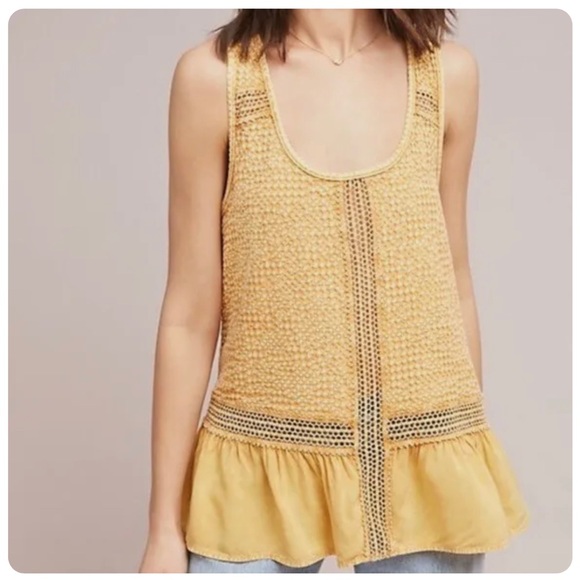Anthropologie Eri + Ali Yellow Lace Savoia Flounced Peplum Tank Top - Picture 2 of 4